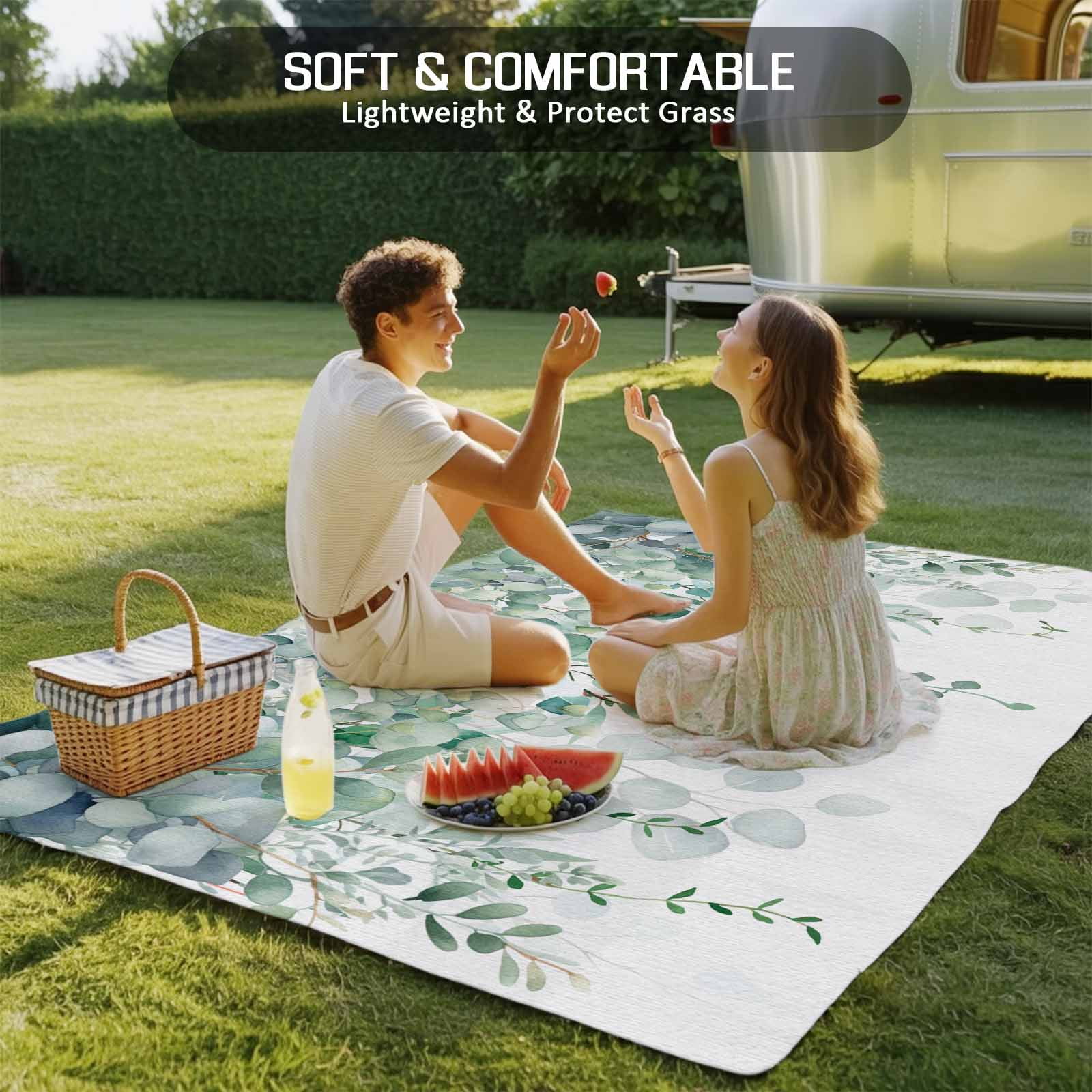 Outdoor Rug 5x8ft Sage Green Eucalyptus Large Area Rug Watercolor Leaves Indoor Outdoor Carpet Outdoor Rugs Mats for Patio Camping,RV,Front Door, Outside Decor