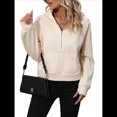 thumbnail image 3 of Sudadera Holgada de Larga con Capucha y Bolsillo con Media Cremallera para Mujer, Otoño e Invierno Albaricoque L, 3 of 10