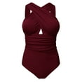 thumbnail image 4 of Women's Cross Wrap Cutout Sleeveless Solid High Waist Halter Swimsuit One Piece Swimsuit for Women Tummy Control 2025 Bathing Suits Modest Full Coverage Swimwear -Up Women One Solid Print Suit Swimwe, 4 of 7
