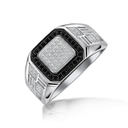 Bling Jewelry Mens Square Black Pave CZ Engagement Ring 
