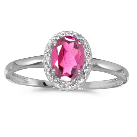 14k White Gold Oval Pink Topaz And Diamond Ring