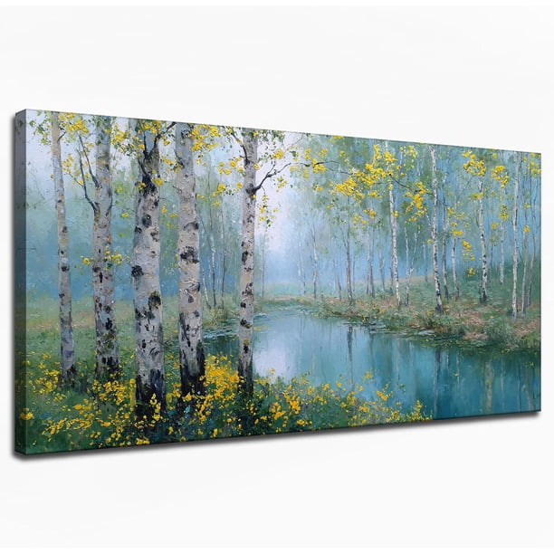 Pintura paisajística artesanal con texturas y luz dorada del sol, ideal para decorar salas de estar, dormitorios, baños y oficinas domésticas con un ambiente natural sereno.
