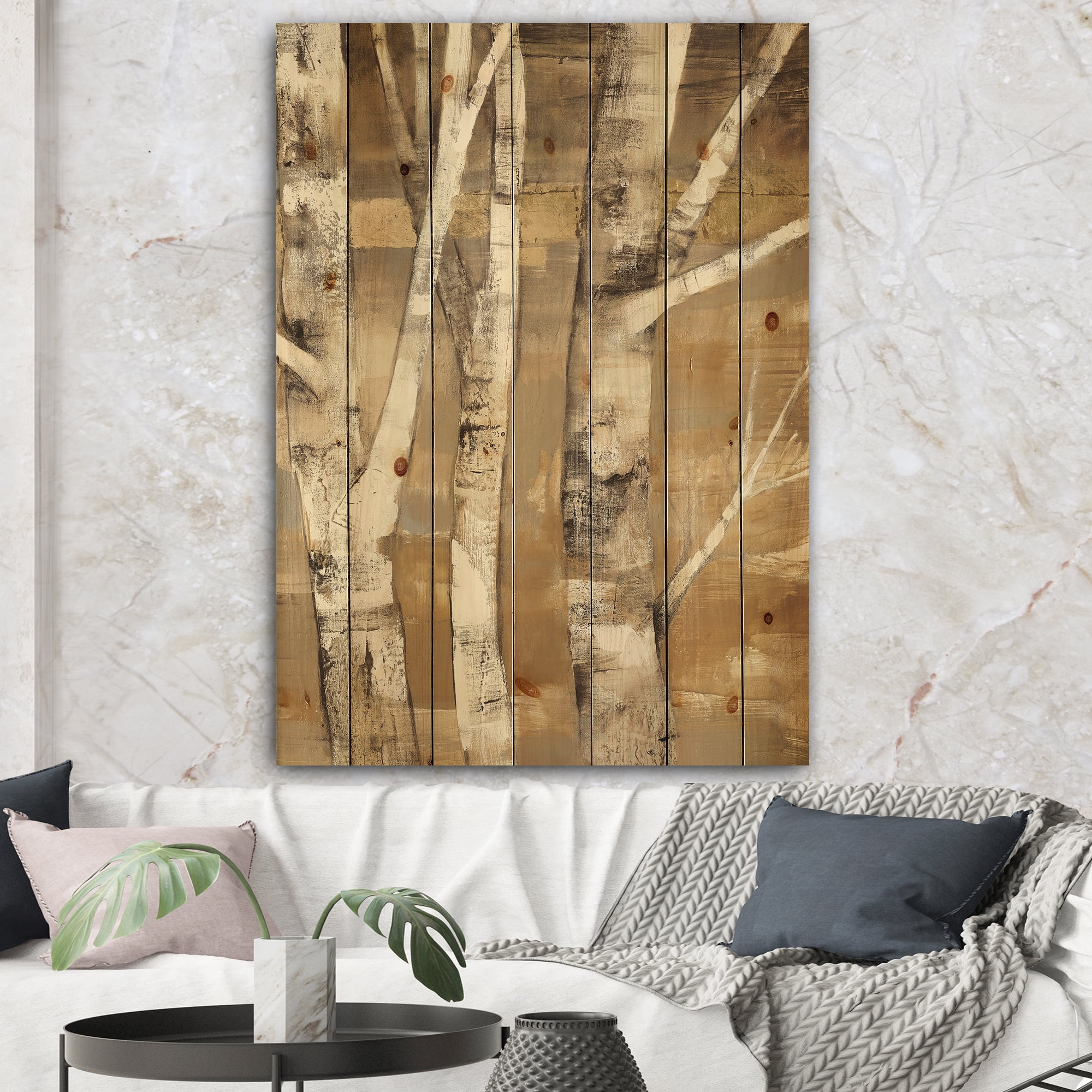 Designart 'Natural Birch Forest I' Traditional Print on Natural Pine Wood