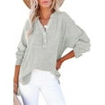 thumbnail image 2 of Womens Casual Button V Neck Long Sleeve Shirts Oversized Solid Blouses Tops Light Gray S, 2 of 7