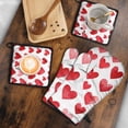 thumbnail image 5 of Valentine's Day Heart Pattern Kitchen Oven Mitt and Pot Holder Sets 4 Pcs for Baking, Cooking and Grilling, Heat Resistant Up To 392 °F, 5 of 7