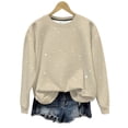 thumbnail image 2 of CQONEPT Sweatshirts for Womens Casual Loose Fit Pullover Top Fleece Lined Solid Color Clothes Fall Fashion Shirts Beige 3XL, 2 of 6