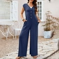 thumbnail image 4 of Riforla Women's 2024 Summer Cap Sleeve Jumpsuits Deep V Neck Button Wide Leg Pants Rompers Summer Jumpsuits Navy M, 4 of 9