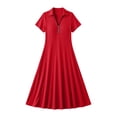 thumbnail image 7 of Erwazi Dresses for Women Solid Collared Short Sleeve Solid Dress Waist Cinched Zipper Trendy Casual Daily Summer Dresses, 7 of 7