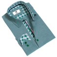 thumbnail image 1 of Green Multicolor Pattern Mens Slim Fit Designer Dress Shirt - tailored Cotton Shirts for Work, XL, 1 of 4