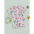 thumbnail image 3 of Argulvti Toddler Girl Rash Guard Swimsuit Cherry/Bow Print Zipper Short Sleeve Zip Up Bathing Suit, 3 of 7