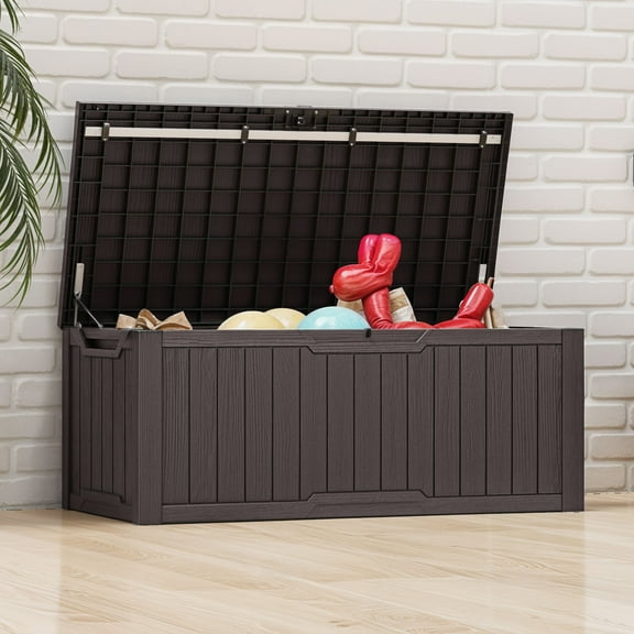 Dextrus 120 Gallon Outdoor Resin Deck Box,Waterproof&Lockable Storage Box for Garden Patio,Dark Brown