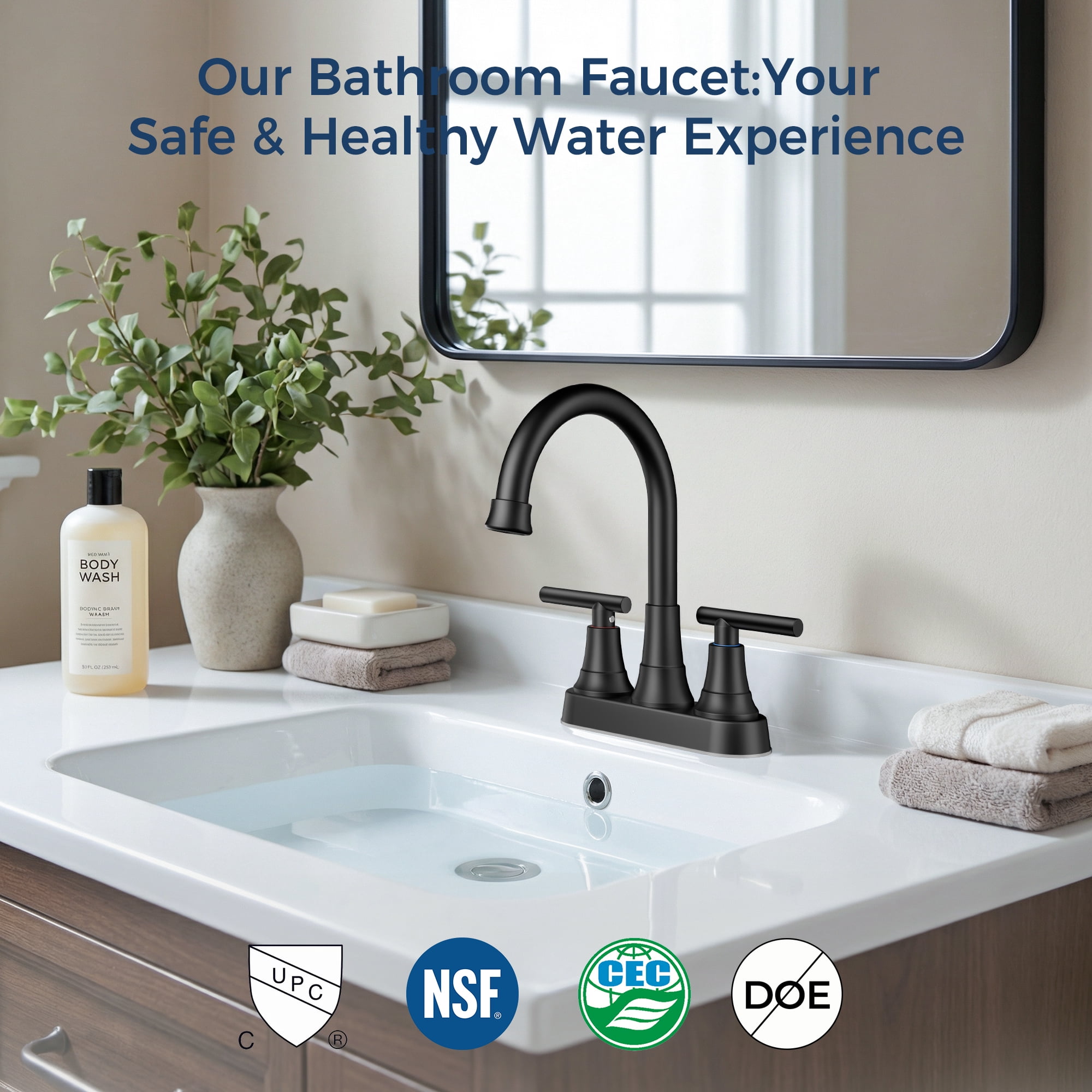 TVOFEK 4 inch Centerset Bathroom Faucet 2 or 3 Hole with Pop up Drain and cUPC Hose, 2-Handle Matte Black Vanity Faucets for Restroom RV Bar