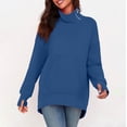 thumbnail image 4 of DianGeFu Ribbed Dresses for Plus Size Women In Fall 50% Off Clear,Fashion Women's Casual Long Sleeve Solid Turtleneck Zipper Pocket Ladies Tops Blouse,Blue,XXL, 4 of 9