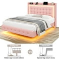 thumbnail image 3 of Homfa Full Size Floating Bed with RGB LED Lights Charging Station, Velvet Upholstered Platform Bed with Storage Headboard, Pink, 3 of 8