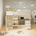 thumbnail image 3 of Euroco Wood Full Size Loft Bed with Wardrobe and Desk, 3 Drawers and Shelves for Kids Teens, Beige, 3 of 11