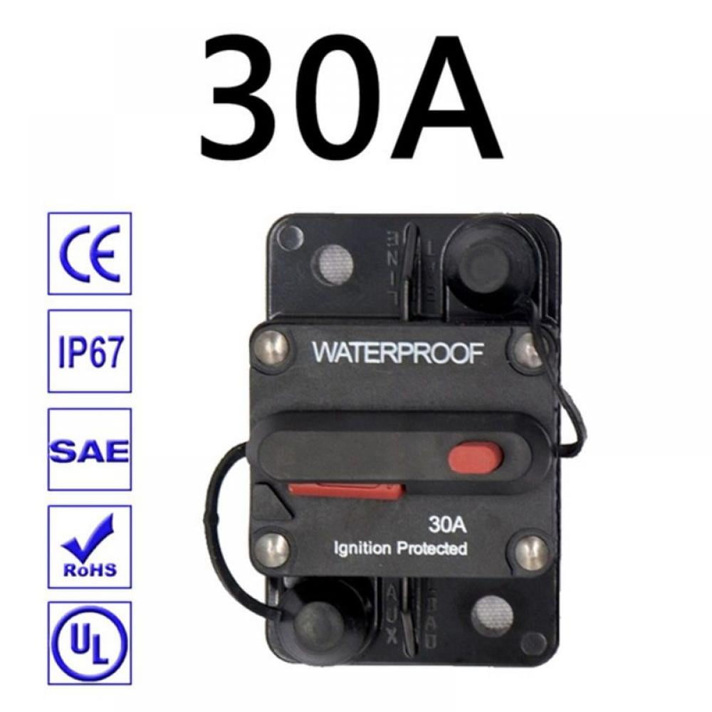 ZOOKOTO 12V-42VDC Waterproof 30A-300A Circuit Breaker with Manual Reset Inline Fuse Inverter Fuse holder for Marine Trolling Motors Boat ATV Manual Power（30A） 