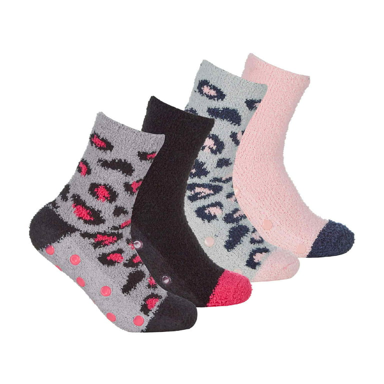 Fuzzy Anti-Slip Socks, Non Slip Socks, Fluffy Slipper Socks for Women Girls with Grippers, Cozy Gifts for Her 4 Pairs