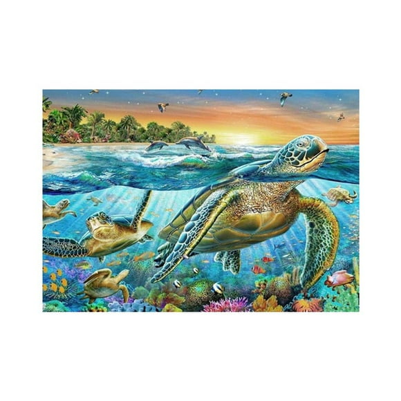 enqiretly 40x30CM Sea Turtle Patterns Kitchen Printed 5D Rhinestone Paintings Square DIY Cross-stitch of Diamond Drawings