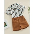 thumbnail image 4 of Toddler Baby Boy Western Clothes 6M 12M 18M 24M 2Y 3Y 4Y  Sleeve Button Down Shirt Elastic Waist Shorts 2PCS Gentleman Suits, 4 of 10