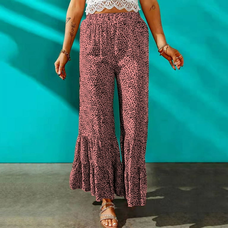Women s Summer Casual Loose High Waist Pleated Wide Print Trousers