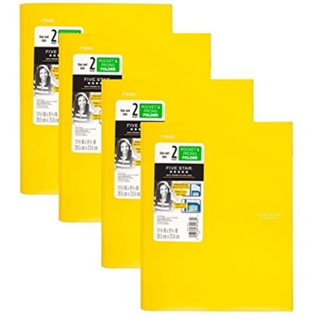 Five Star 2 Pocket Folders with Prong Fasteners  Stay-Put Folder  Folders with Pockets  Assorted Colors  4 Pack (38064) (Yellow )