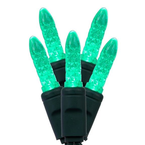 Vickerman 70 Green M5 Faceted LED Light on Green Wire, 4" Spacing x 24' Long Christmas Light Strand