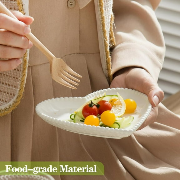 7.5 Inch Heart Shaped Porcelain Dessert Plates Set of 8, White Salad Dinnerware, Microwave & Dishwasher Safe