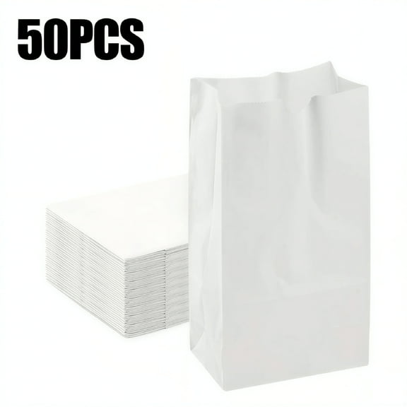 CCOCC 50pcs/Set White Paper Bags Used for Craft Packing Lunch & Snacks Reusable Large Capacity Blank Lunch Bags Paper Self-Standing