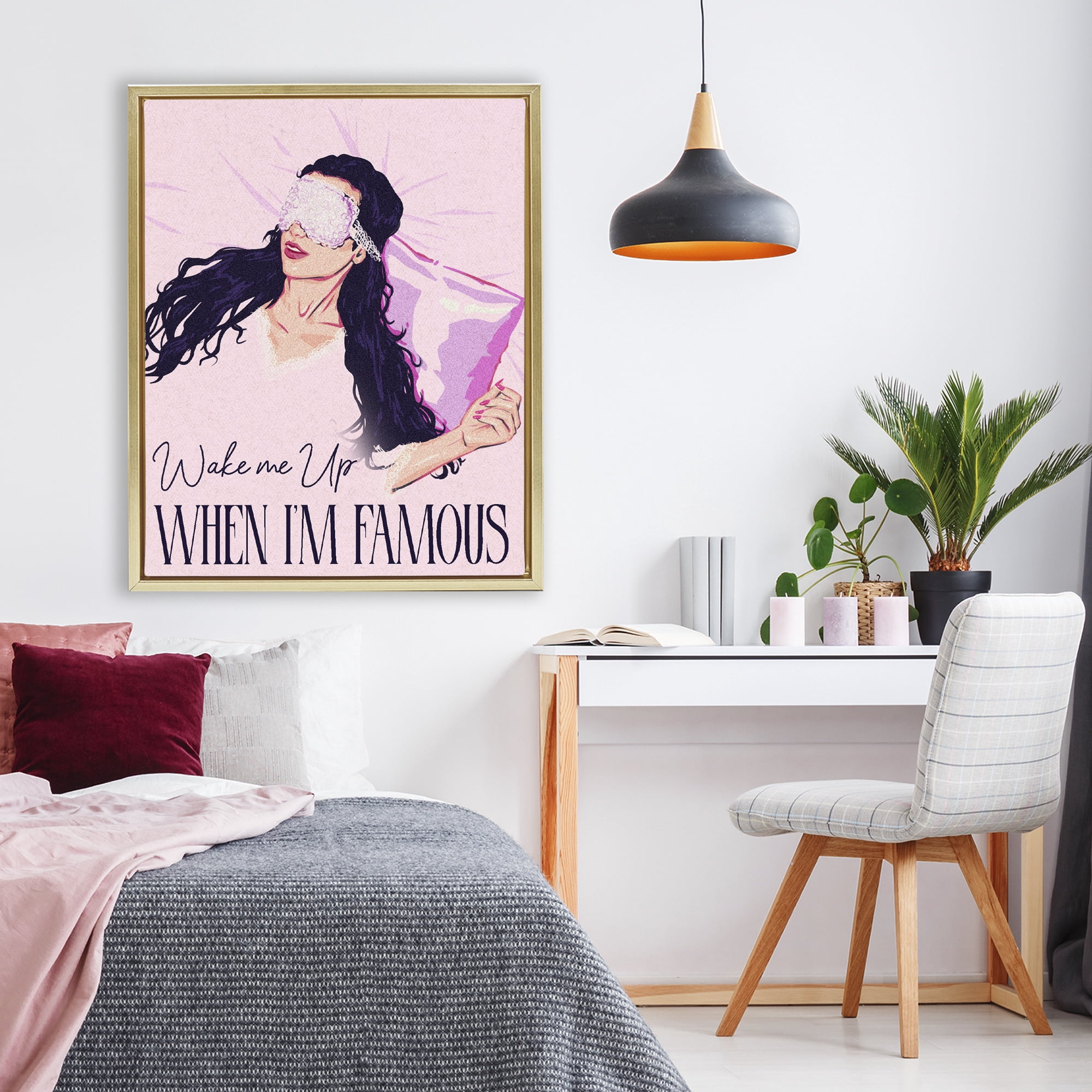 Stupell Industries Wake Me Up When Famous Gold Framed Floater Canvas Wall Art, design by Ziwei Li