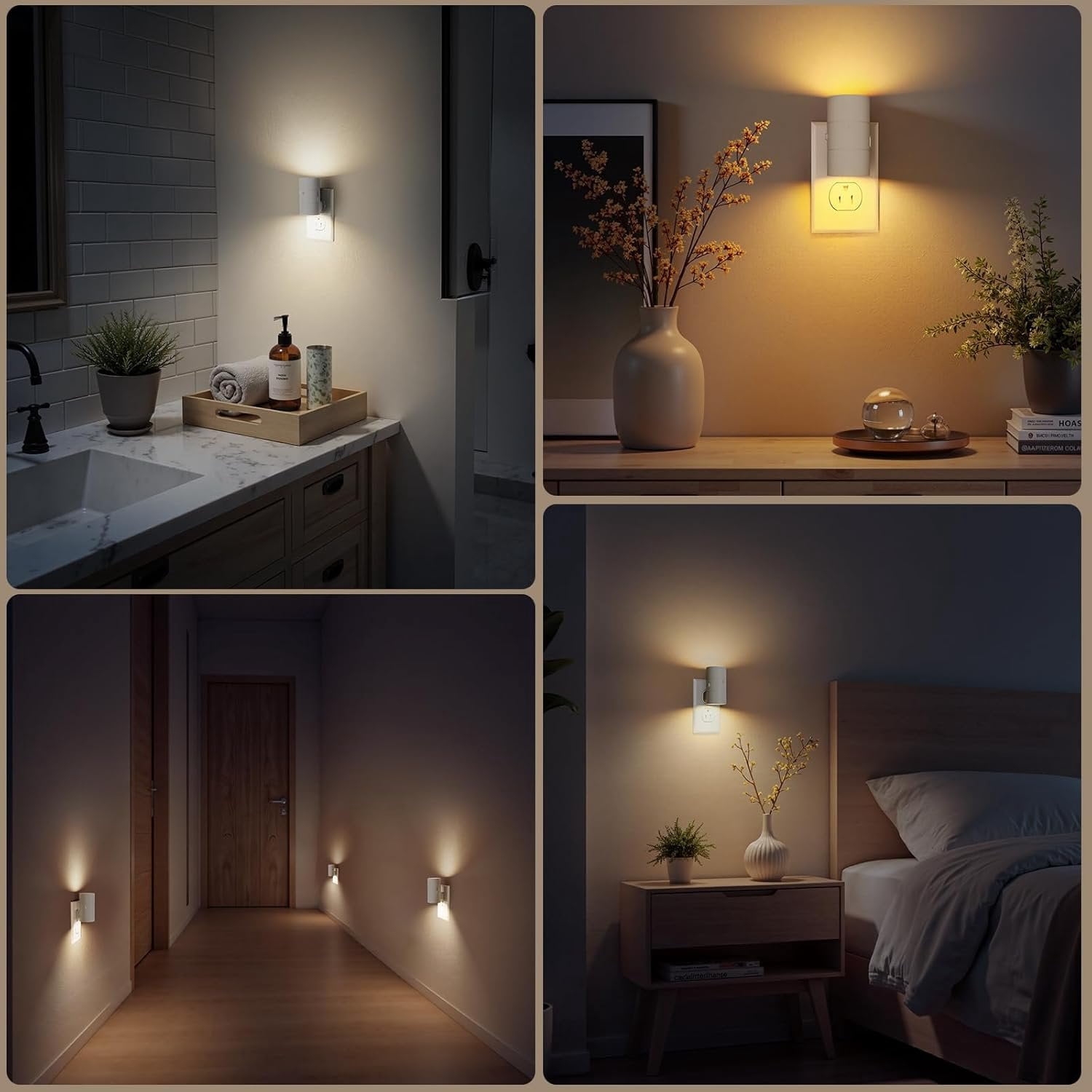 Night Light, Dimmable Led Night Lights Plug into Wall, /3000K/4500K, 0-100LM Adjustable Brightness, Dusk to  Nightlight for Hallway, Bathroom, Bedroom White 4 Pack