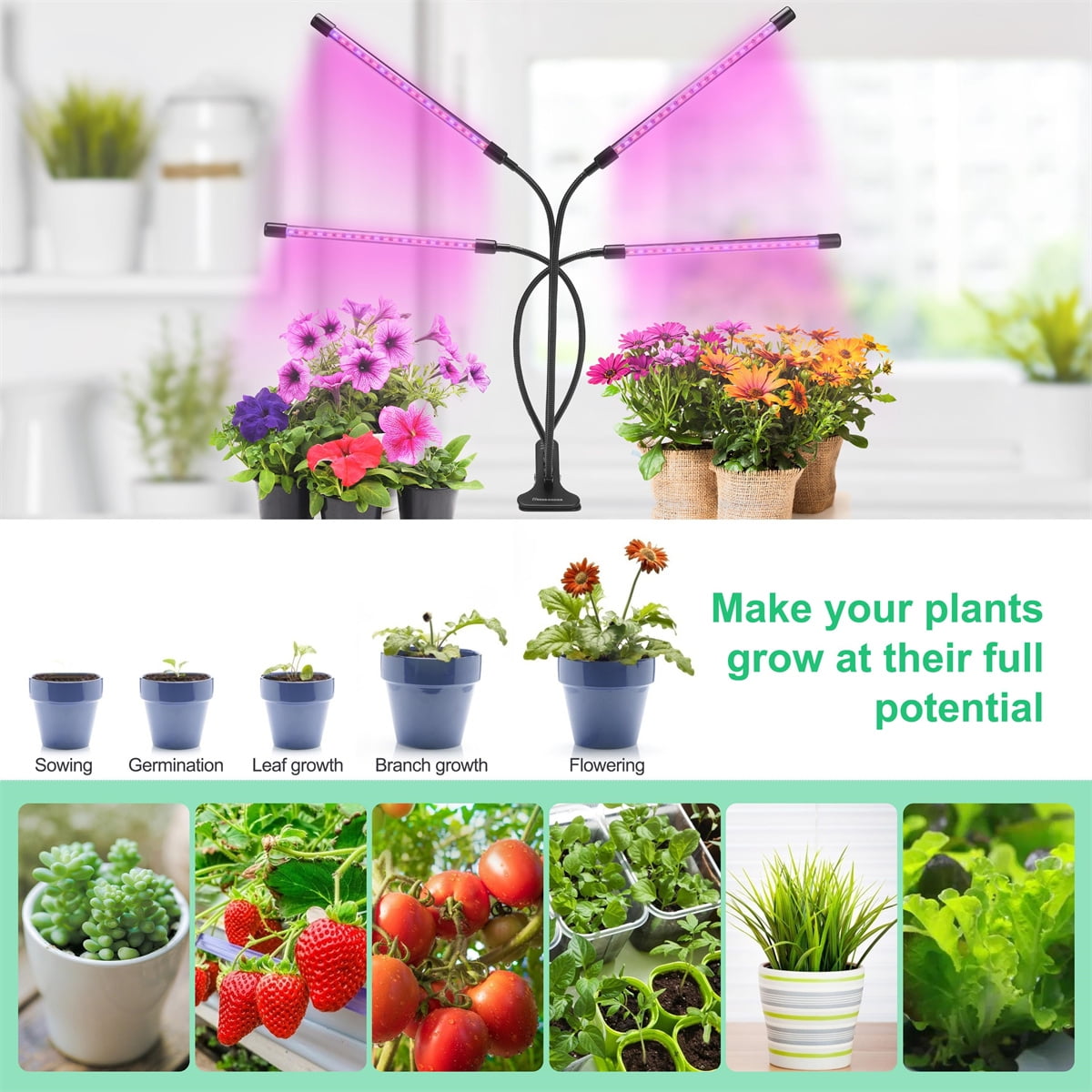 Kepooman 360°Grow Light, 9 Dimmable Levels and 3 Switch Modes with Red Blue Spectrum, Black Kepooman 360°Grow Light, 9 Dimmable Levels and 3 Switch Modes with Red Blue Spectrum, Black