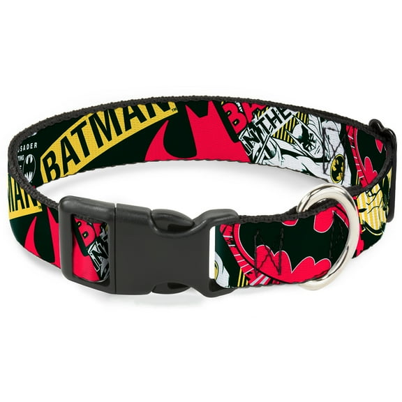 DC Comics Pet Collar, Dog Collar Plastic Buckle, Batman Caped Crusader, 9.5 to 14.5 Inches 0.5 Inch Wide