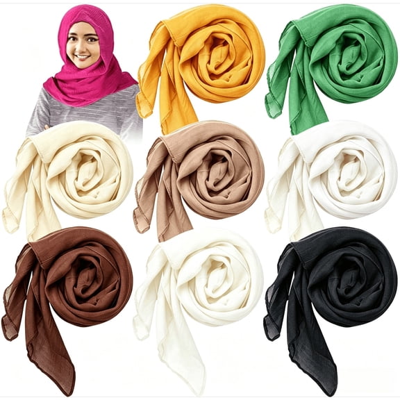 9 Pack Women Cotton Linen Scarf Shawl Wrap, Soft Large Head Scarves, Candy Color Bandana for Daily Wear