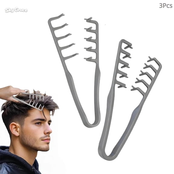 3Pcs Gray Travel Folding Texture Comb, Volumizing Wide-Tooth Hair Texture Styling Comb, Fringe Parting Styling Accessory, for Men Women