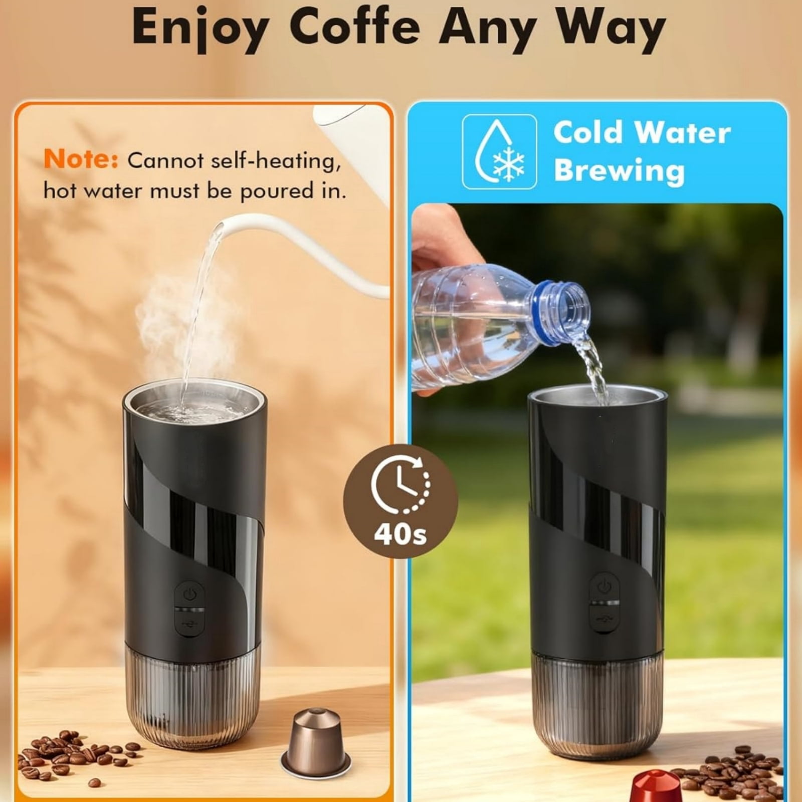 Portable Electric Espresso Machine with Manual Coffee Grinder and Electric Milk Frother for Camping, Car, RV, Hiking, Office, Home