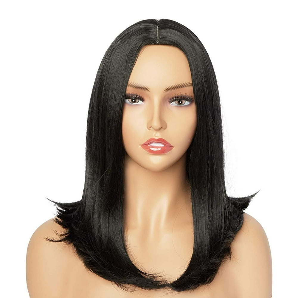 Short Straight Bob Hair Wig With Middle Part For Women Black Shoulder