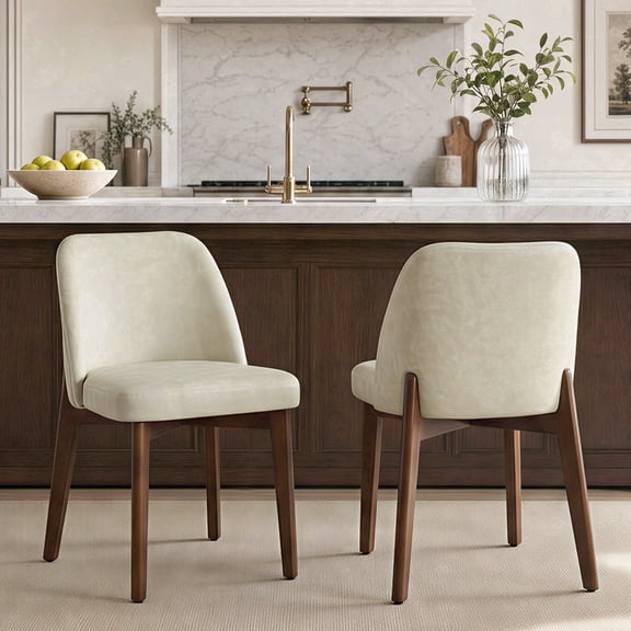 Faux Leather Dining Chairs Set of 2, Upholstered Kitchen Chairs with Solid Wood Legs, Modern Dining Side Chairs, Easy Clean, for Pet Family, Dining Room, Kitchen, Living Room