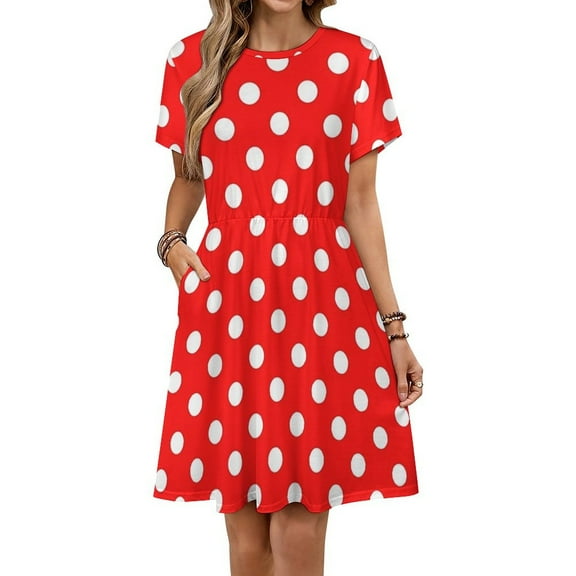 Red Polka Dot Background Sundress Short Sleeve Dress Summer Women Clothes Dress for Women Dresses