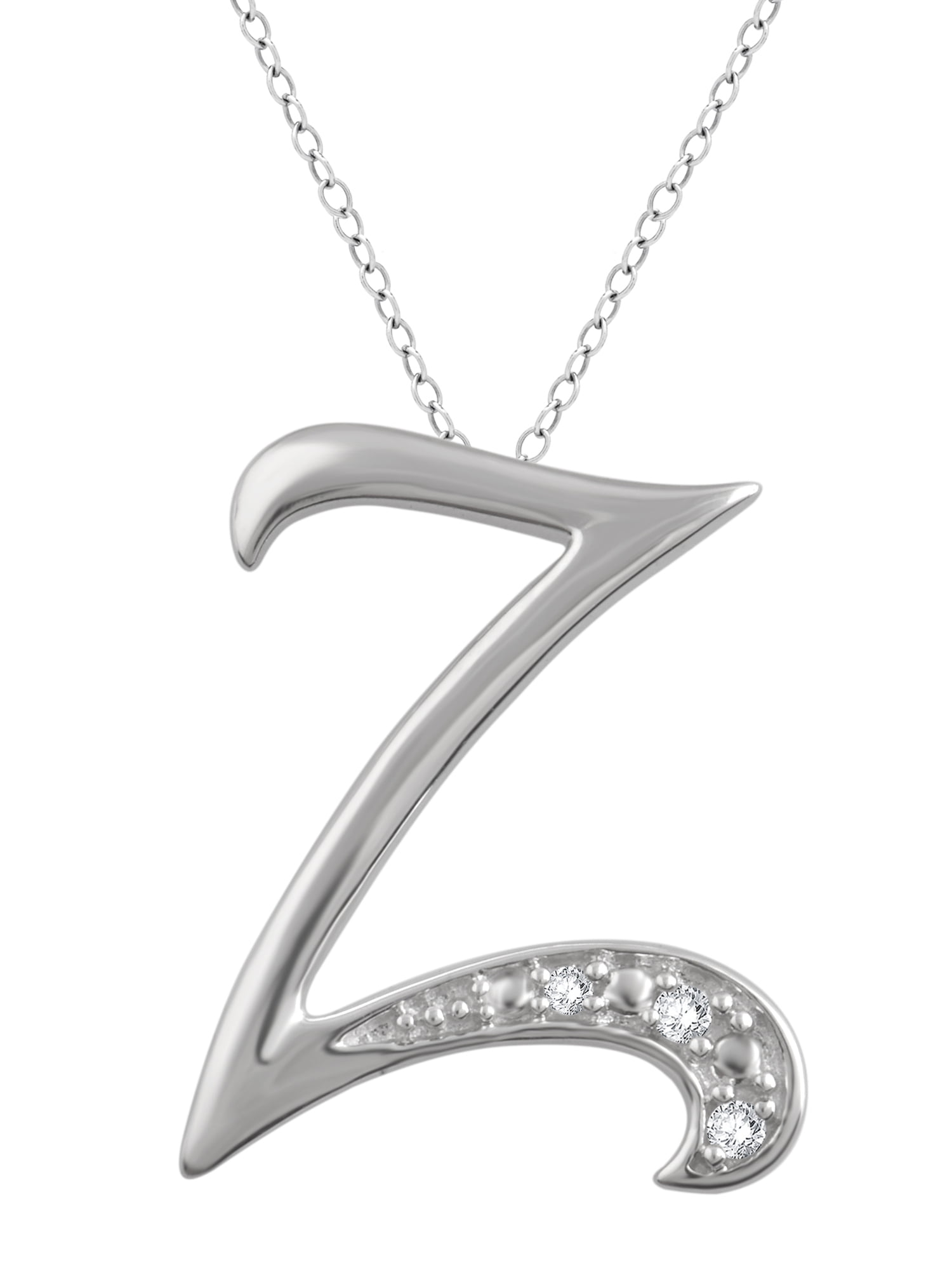 Diamond Accent Initial Letter Z Pendant Necklace In Sterling Silver