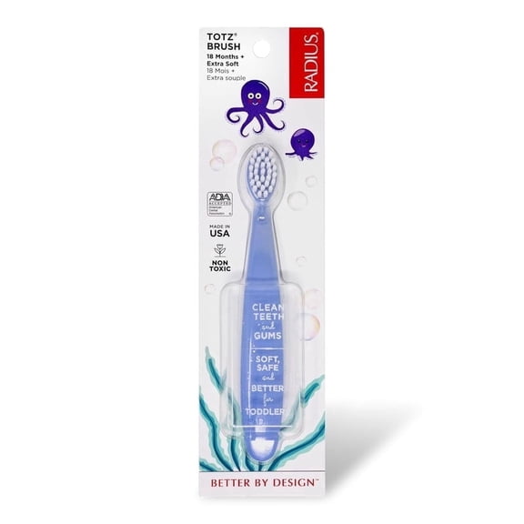 RADIUS Totz Toothbrush Extra Soft Brush BPA Free & ADA Accepted Designed for Delicate Teeth & Gums for Children 18 Months & Up - Pastel Blue - Pack of 1