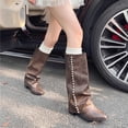 thumbnail image 5 of Gamivast Boots for Women Studded Faux Leather Knee High Boots Slouch Shaft Round Toe Low Heel Tall Boots for Outdoor Party Travel Casual Footwear Brown 36, 5 of 7