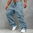 thumbnail image 6 of Wyobmus Mens Cargo Pants Drawstring Casual Hiking Pants Workout Joggers Loose Straight Sweatpants With Multi Pocket M-3X Light Blue, 6 of 9