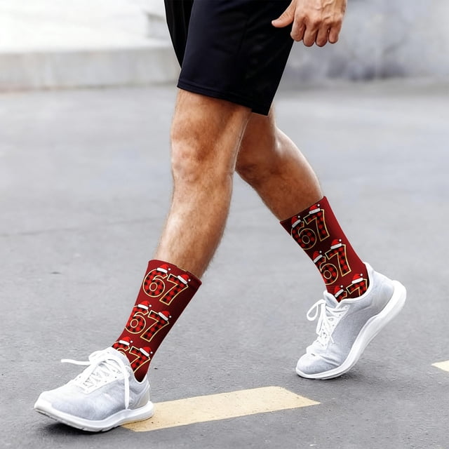 Bas Rouges Thème de Noël Confortables Chaussettes de Sport Mi-Mollet Imprimées 3D Mignonnes