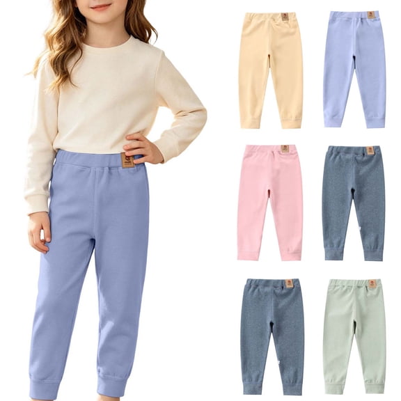 Falkdiz Warm Fleece Pants for Girls Comfy Basic Straight Leg Leggings Lounge Winter Gift Stylish Girls Pockets Relaxed fit , Blue , Size: 2-3Years