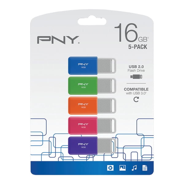 Pny usb 2 0 flash drives 16gb assorted colors pack of 5 walmart