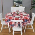 thumbnail image 2 of Red Footballs on Blue Pattern Round Tablecloth 60"x60",Wrinkle Wipeable Table Cloth for Kitchen Dining Room Picnic Patio Party, 2 of 6