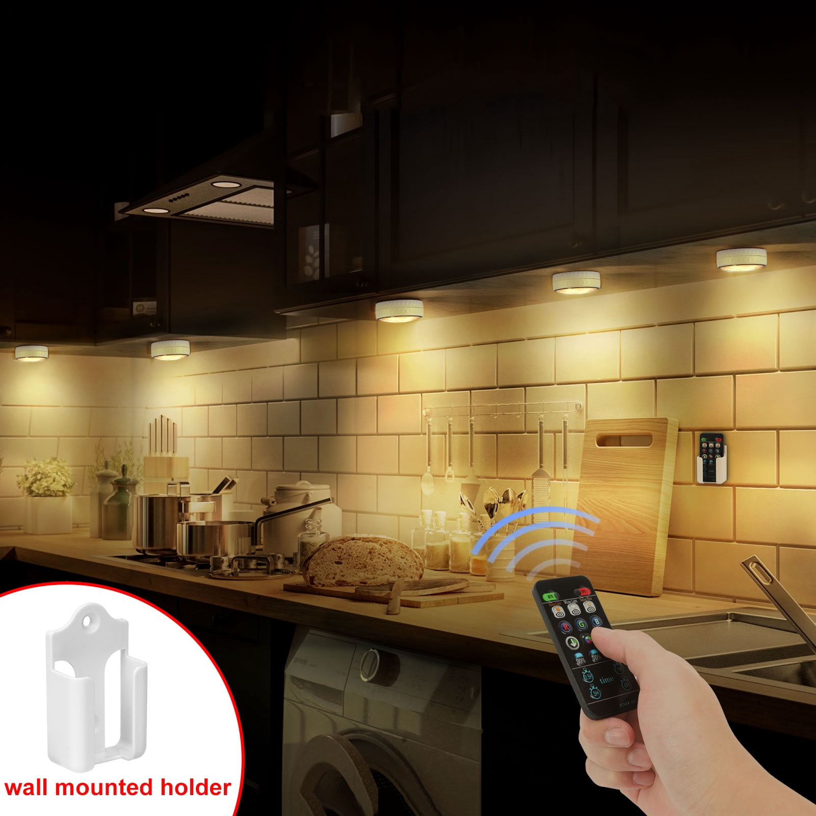 Onumii LED Puck Lights Battery Operated LED Under Cabinet Lighting Wireless Stick on Tap Lights with Remote Controll Color Changing Timer Function for Cabinets, Shelves, Closets - 6Pack White