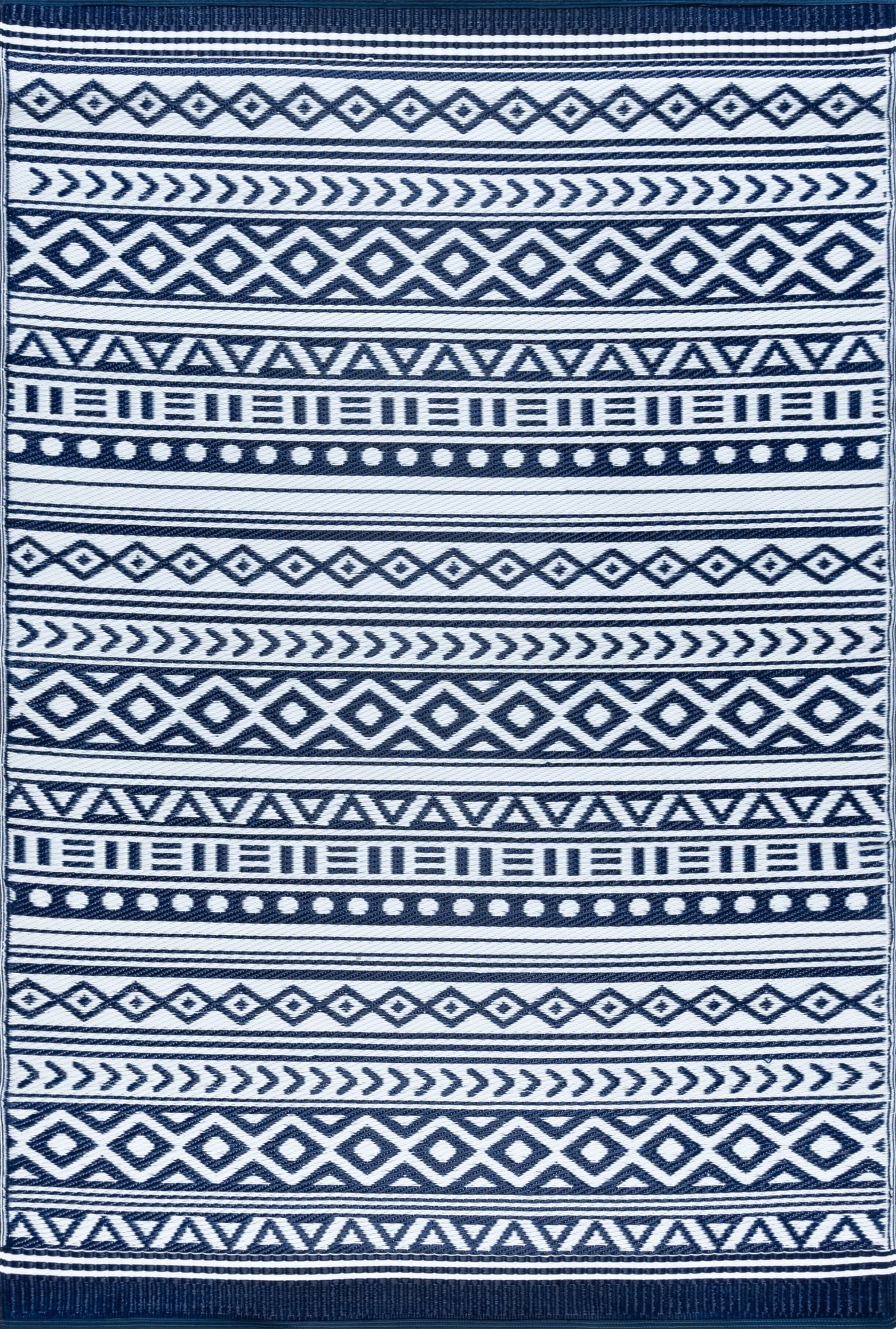 5x7 Reversible Navy and White Polypropylene Outdoor Stripe Area Rug