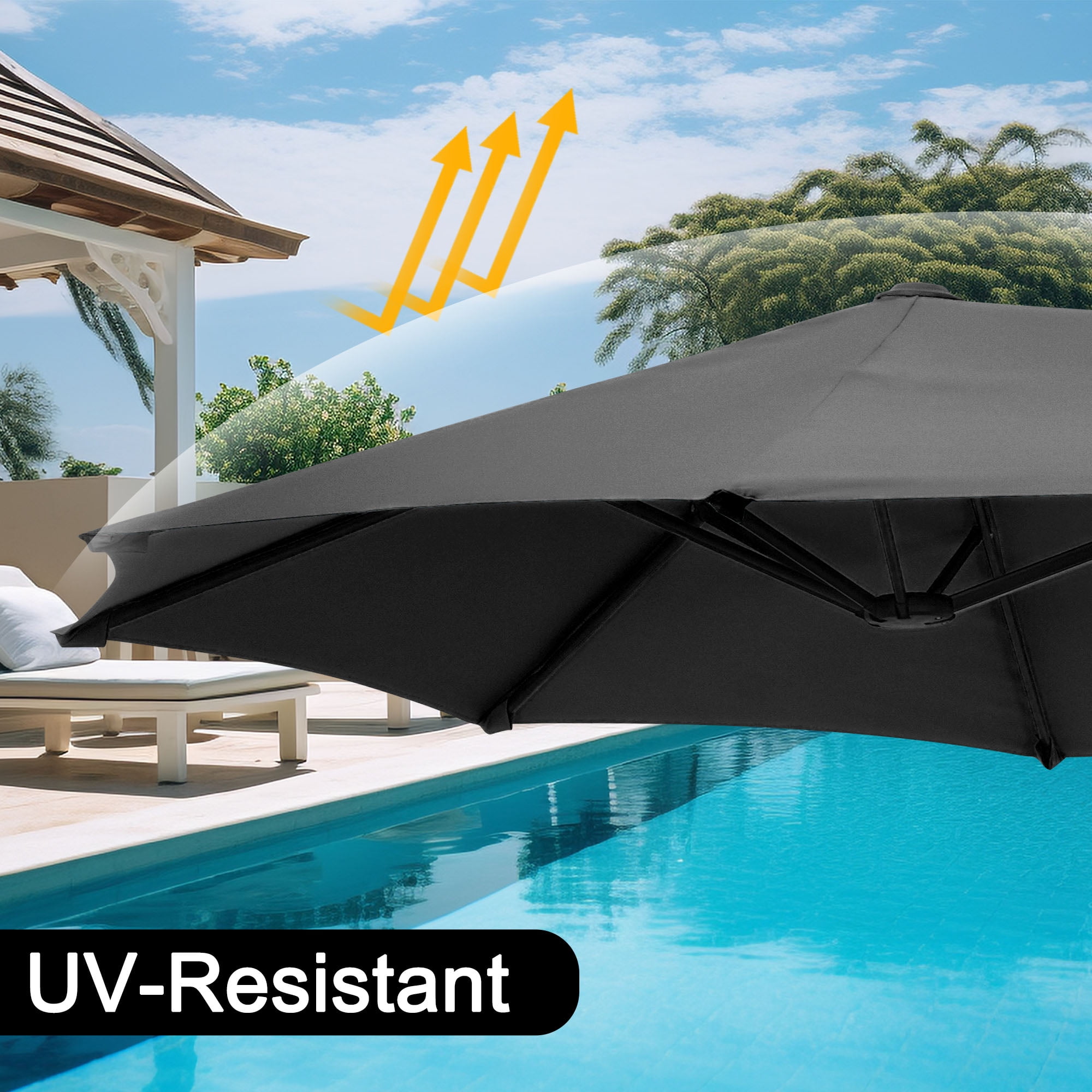 Autlaycil 13ft Rectangle Patio Umbrella with Crank System, Sturdy Ribs for Pool, Yard, Market - Black
