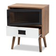thumbnail image 2 of Baxton Studio Hubbard Mid-Century Moderna mesa auxiliar de 1 cajón de madera con acabado marrón natural y blanco en dos tonos y metal negro Baxton Studio 1.93271E11, 2 of 2